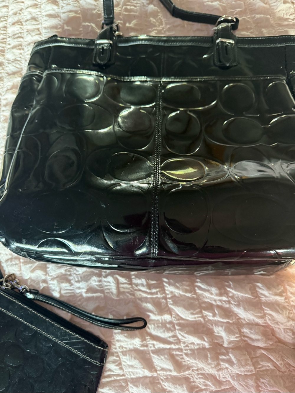 2 piece Coach Black Patent Leather Tote with Matching Wristlet
